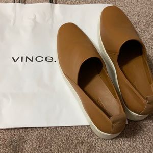 Vince camel leather slip ons
